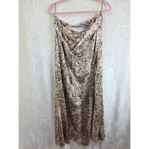 Canvas Apparel Snakeskin Print Midi Skirt Tan Brown‎ Satin Wrap Buckle Detail